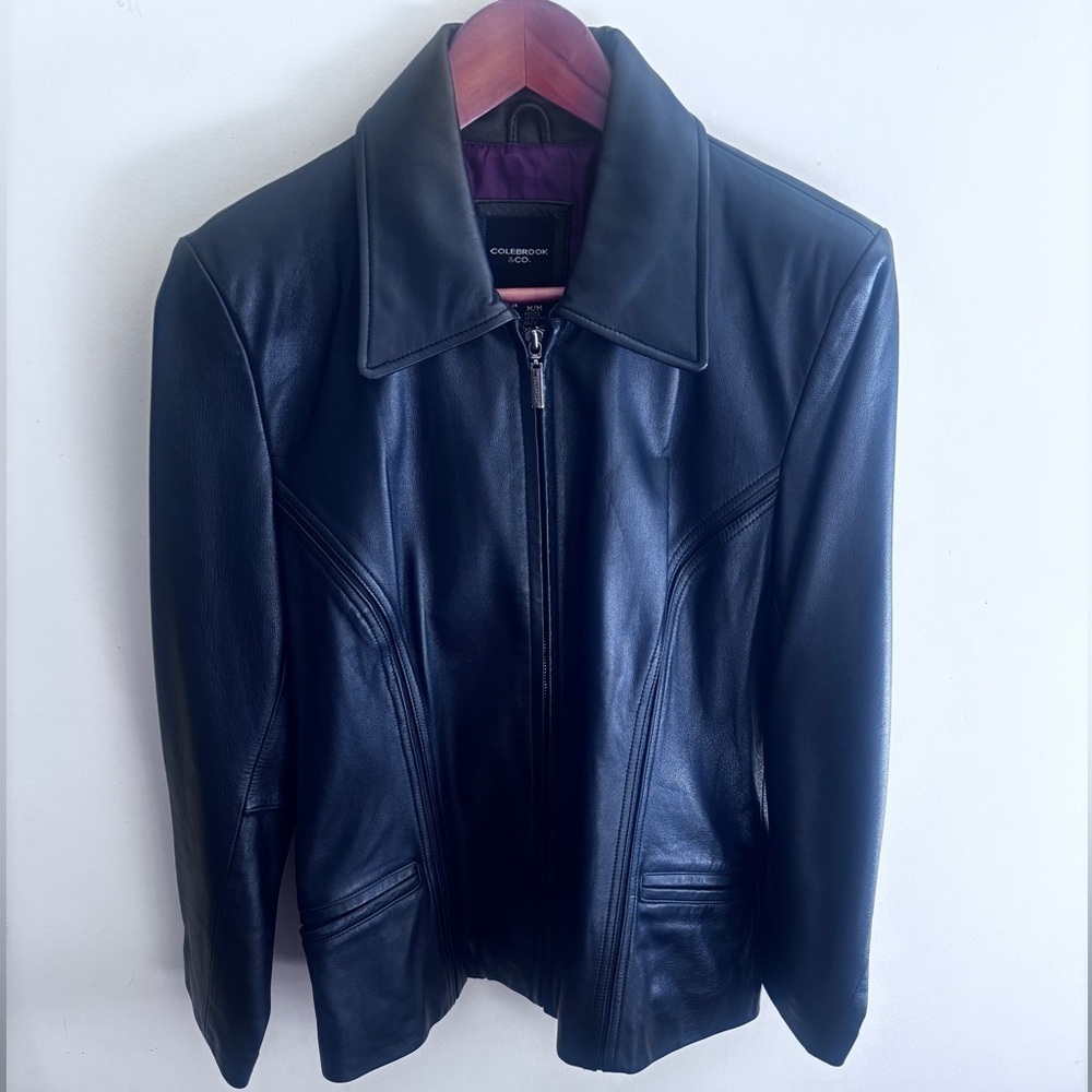 Colebrook & Co Black Genuine 100% Leather Zip Jacket Petite Size: Medium